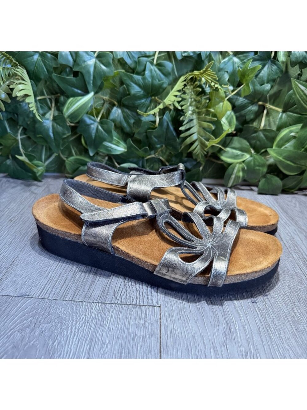Naot Womens Bronze Leather Slingback Low Wedge Comfort Sandals Size 41 L10